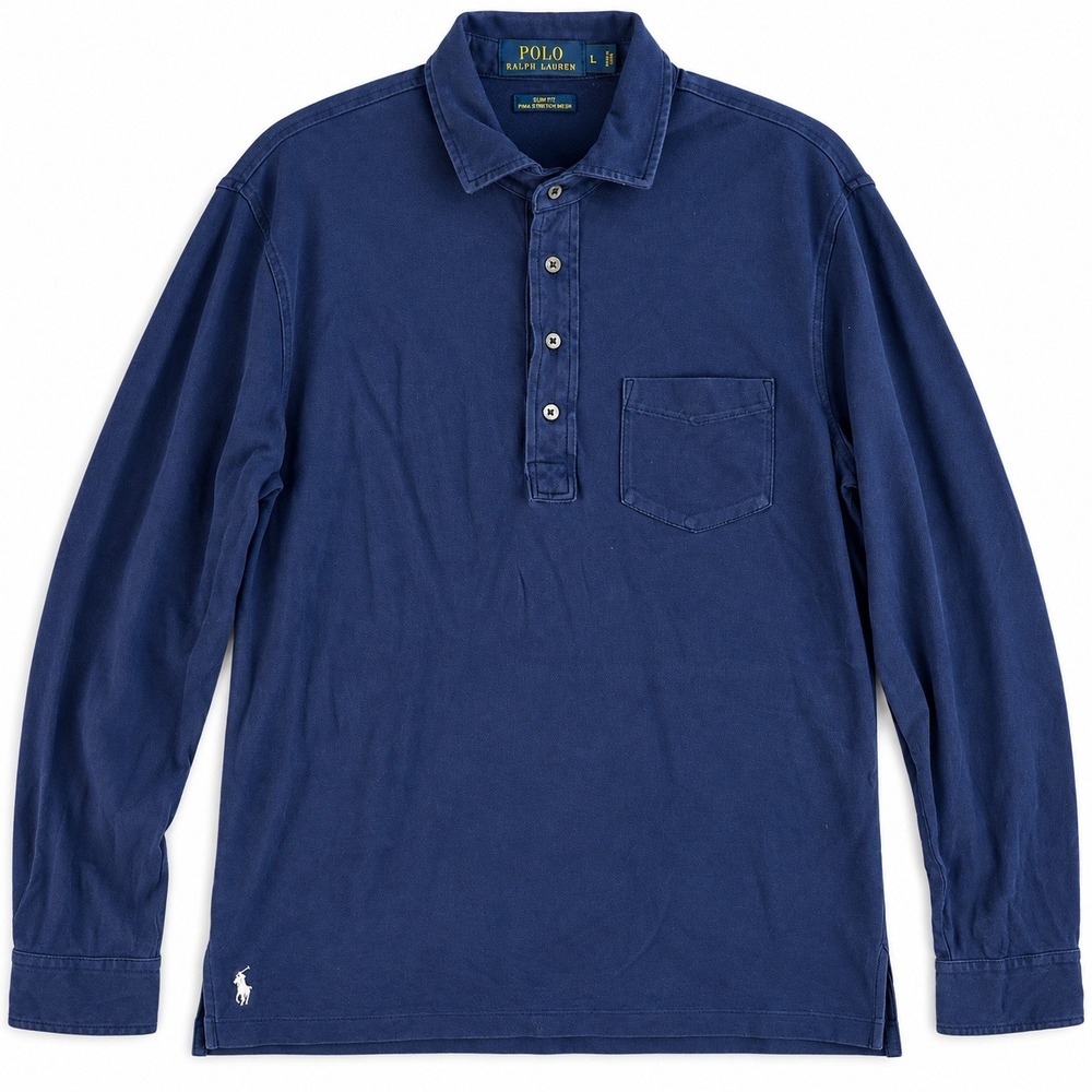 Pol Ralph Lauren Mens L Navy Pima Stretch Mesh Long Sleeve Pocket Pony